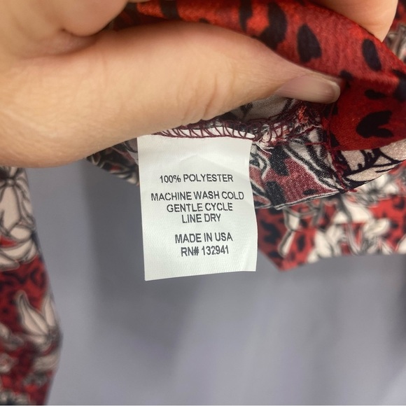 Amanda Uprichard Samira Floral Leopard Keyhole Blouse Orange Size Medium - Picture 10 of 10